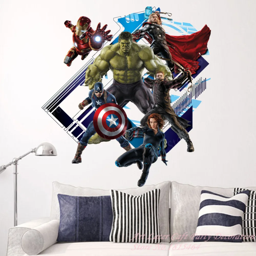 Autocollants Muraux The Avengers American Captain Iron Man Hulk Autocollant Amovible En 3d Pour Chambre D Enfants Stickers De Decoration Pour Meubles Aliexpress