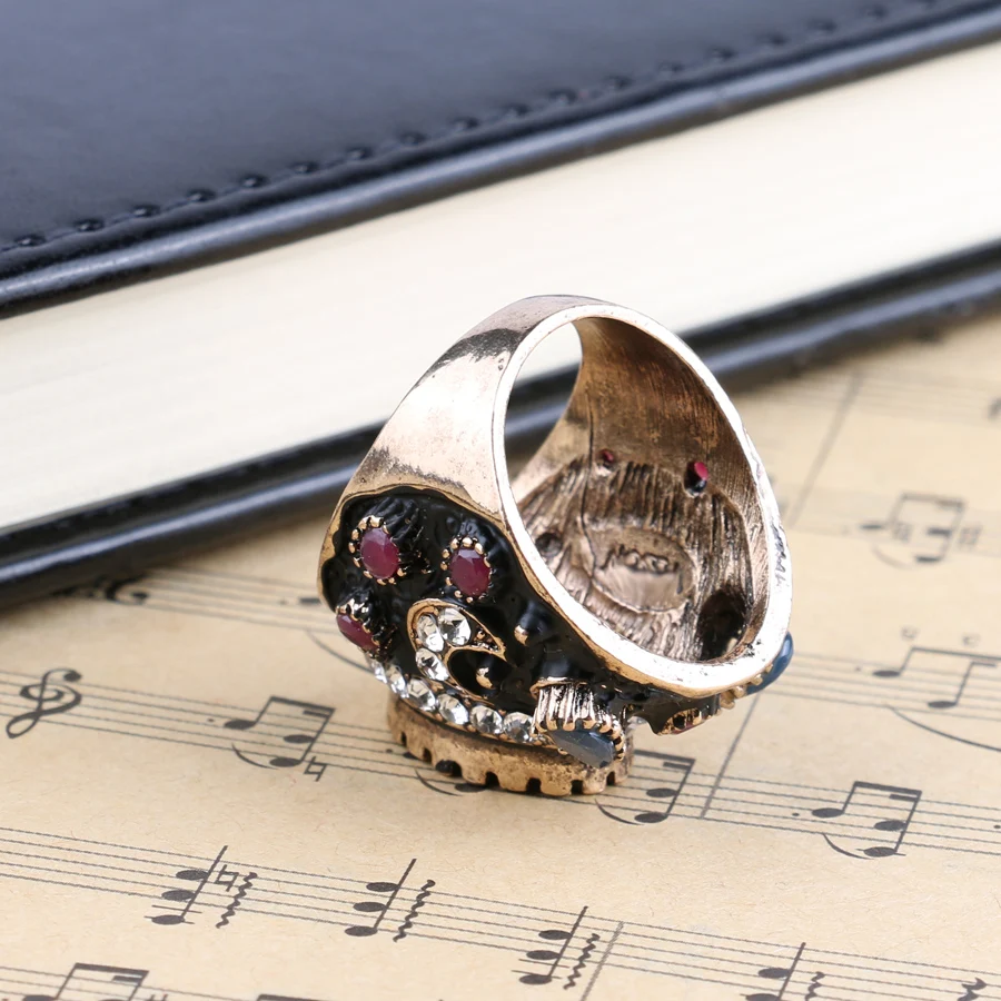 Уникальное большое кольцо с черной эмалью с голубыми кристаллами золотистые этнические античные кольца для женщин Ретро Свадебные Винтажные Ювелирные Изделия