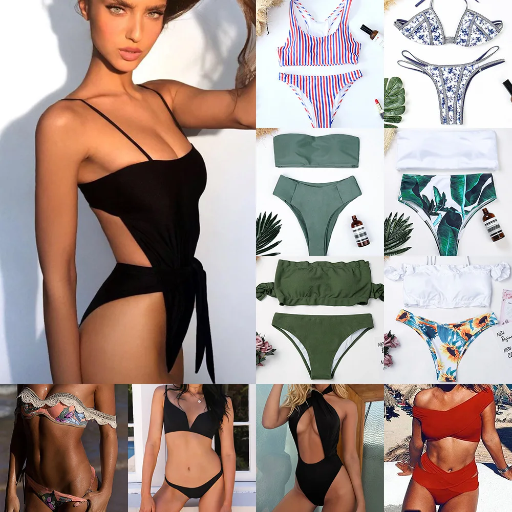 

Swimsuit 2018 Women Bikini Set Ruffle Bandeau Bandage Bathing Suit High Waist Push Up Bodysuit Brazilian Off Shoulder Swimwear