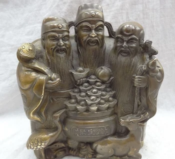 

song voge gem S2645 11" China Bronze Treasure Bowl Deer Crane RuYi Mammon Longevity Star God Statue