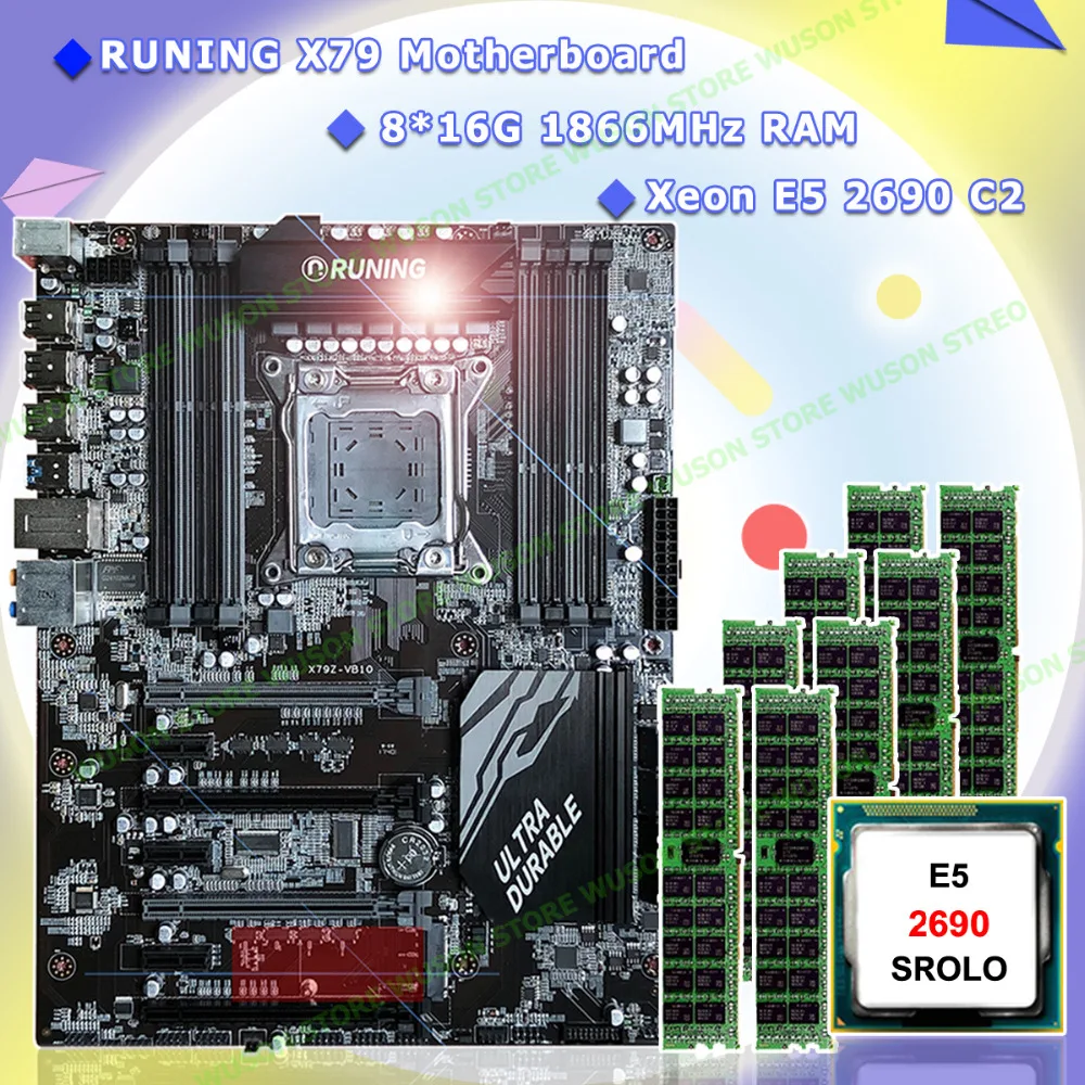 اللوحة للبيع رونينغ سوبر X79 الألعاب اللوحة حزمة 8 DDR3 DIMM وحدة المعالجة المركزية إنتل زيون E5 2690 C2 2.9 GHz RAM 128G (8*16G) RECC