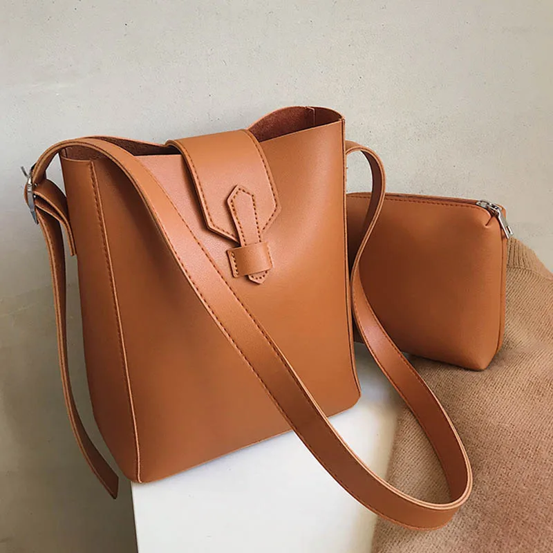 

High Capacity Bags For Women 2019 Shoulder Crossbody Bag PU Leather Solid Color with Small Bag BS88