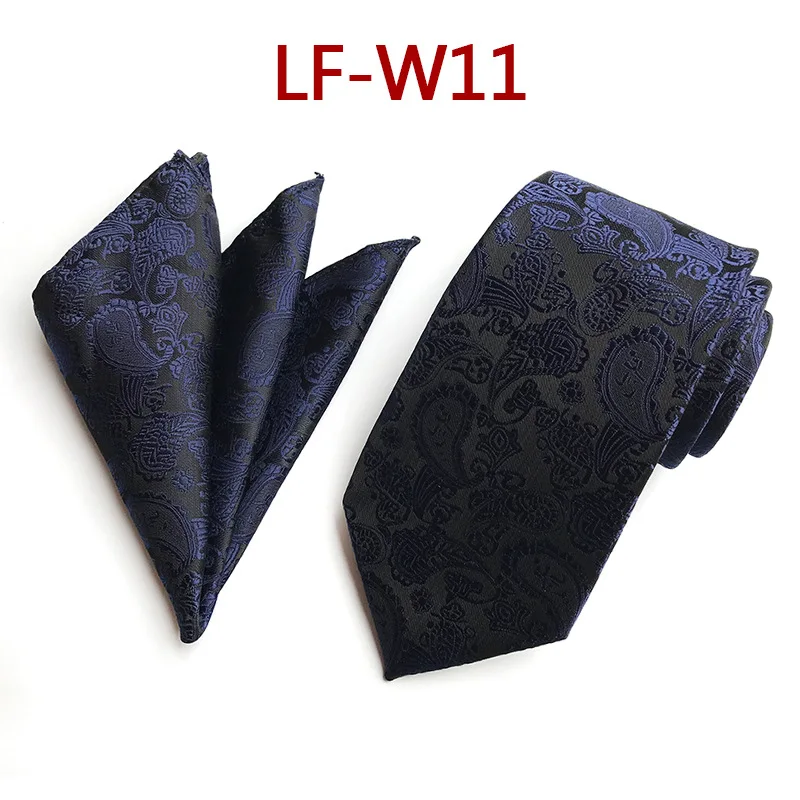 Темно-синий галстук для мужчин, набор галстуков "пейсли" с карманом, квадратная носовой платок, аксессуары для костюма, Набор платков и галстуков для формальной вечеринки - Цвет: LF-W11