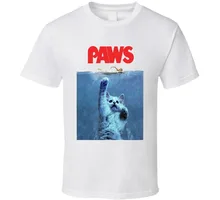 2017 Fashion funny casual Man Tops tees Paws Jaws Parody When Cats Attack Custom Design Funny Joke Kitten T Shirt 100% Cotton