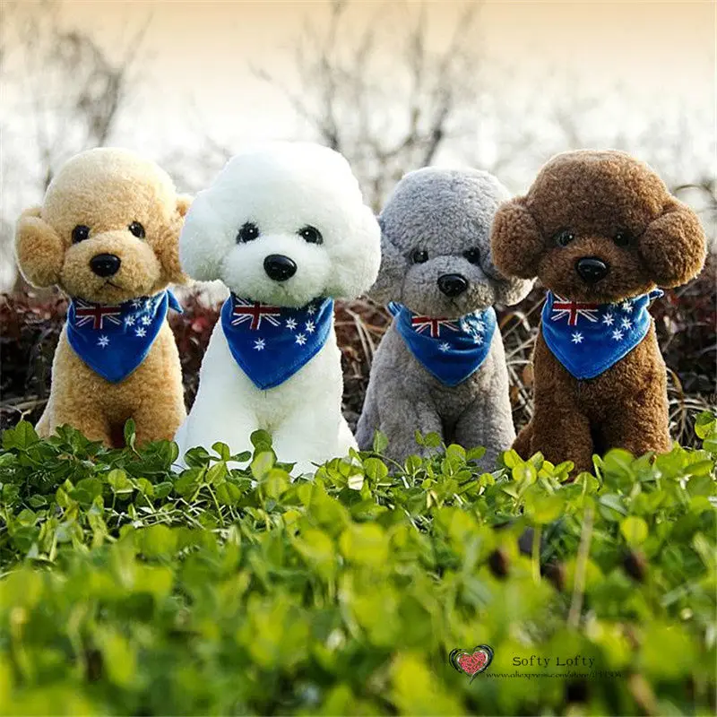 Life like teddy poodle dogs plush toys 30cm - Australian Flag Triangular Scarf Front