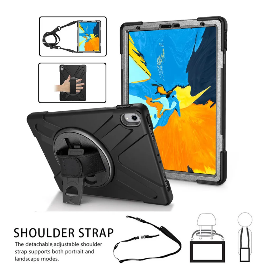 

NTSPACE For iPad Pro 12.9 2018 Tablet Kids Safe Shockproof Heavy Duty Silicone+PC Kickstand Tablet Case / Wrist+Shoulder Strap