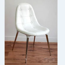 White PU Leather Side Chair Living Room Steel Legs Dining Chair