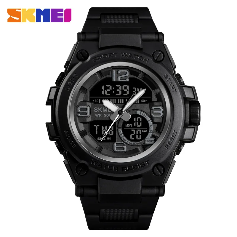 SKMEI Элитный бренд Спорт противоударный водостойкий для мужчин часы три раза цифровой дисплей PU браслет повседневные 1452 - Цвет: Black watch
