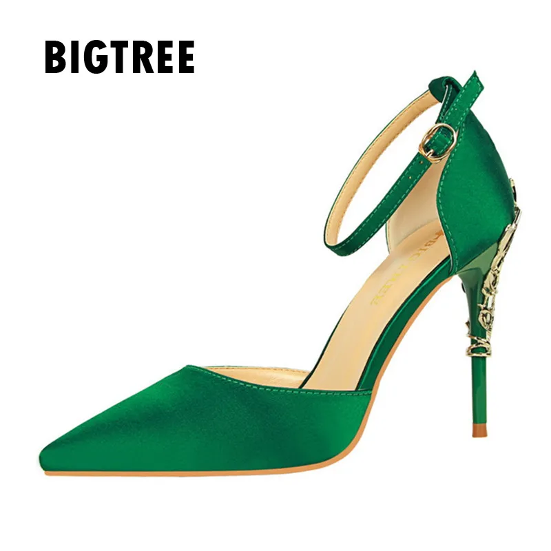 

2019 Women pumps Luxury metal heeled pointed toe high heels shoes Ladies 13 Colors Ankle strap spring summer OL shoes woman