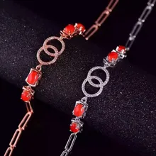 Натуральный красный коралл двойная петля браслет природный драгоценный браслет S925 серебро Мода элегантный круглый носок женские свадебные Fine Jewelry