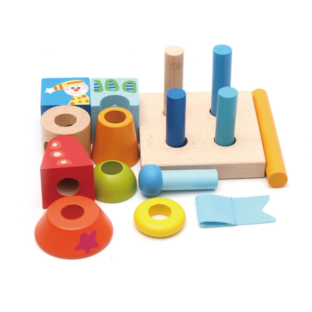 Wooden Rainbow Construction Building Block Desktop Assembly Cognitive Shape Color Toys
