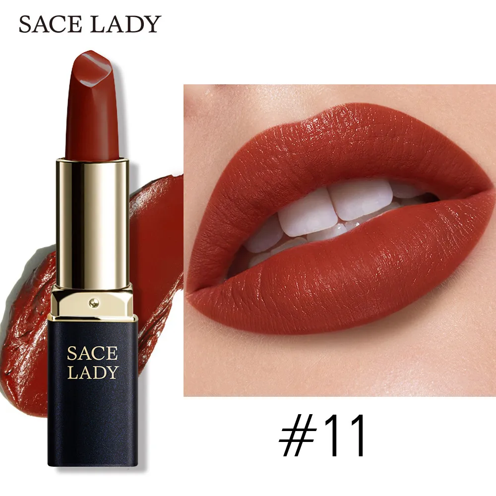 SACE LADY 18 цветов Шелковистые матовые Помада Макияж Водонепроницаемый телесный бархатная губная помада макияж Гладкая Высокая пигментированная текстура косметика - Цвет: 11