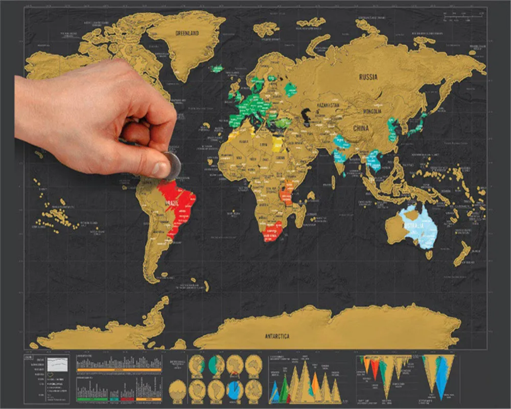 

1pcs Deluxe Black World Map Scratch off World Map Personalized Travel Scratch Map Room Home Decoration wall Sticker(42.3*30cm)