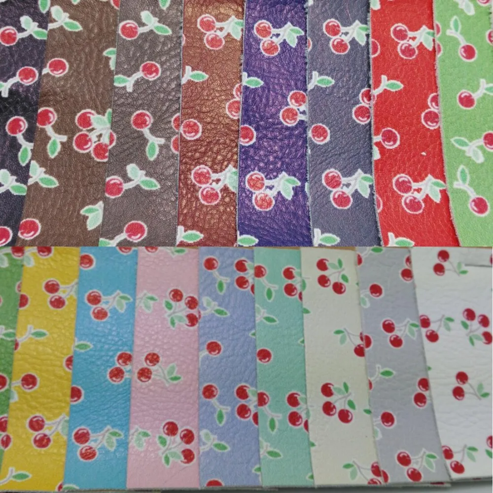 90x134cm Synthetic Leather Faux Leather Fabric Printed Cherry PU Leather Fabric Sewing Fabric