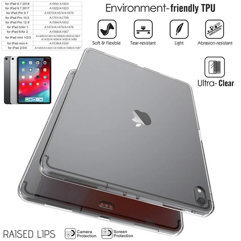 

Transparent TPU Case For iPad Air 3 10. 5 Pro 11 9.7 2018 Air Mini 5 Clear Silicone Thin Cases For iPad 2 3 4 Protective Cover