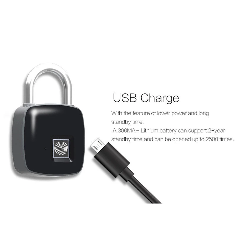 

Smart Fingerprint Padlock Recognition Safe USB Charging Rechargeable Keyless Security Anti-Theft Padlock Waterproof Door Lock