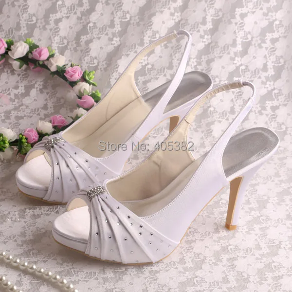 

Wedopus Hot Selling Pure White Heeled Sandals Wedding Open Toes with Small Clear Beads