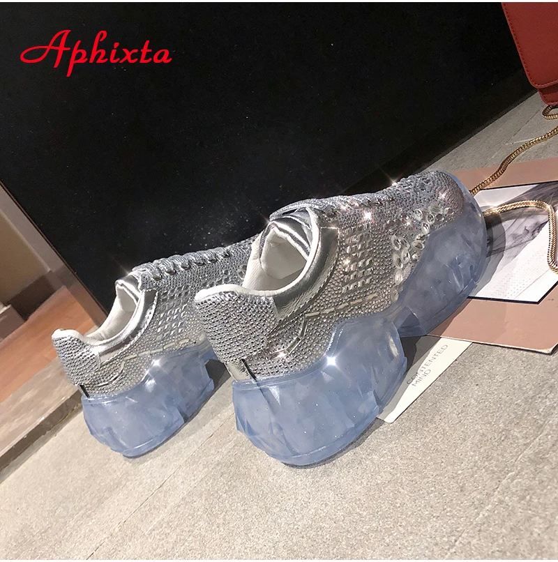 Aphixta/прозрачная обувь на платформе с украшением в виде кристаллов; женские ботильоны со стразами; обувь для учащихся на шнуровке, украшенная серебряными бусинами