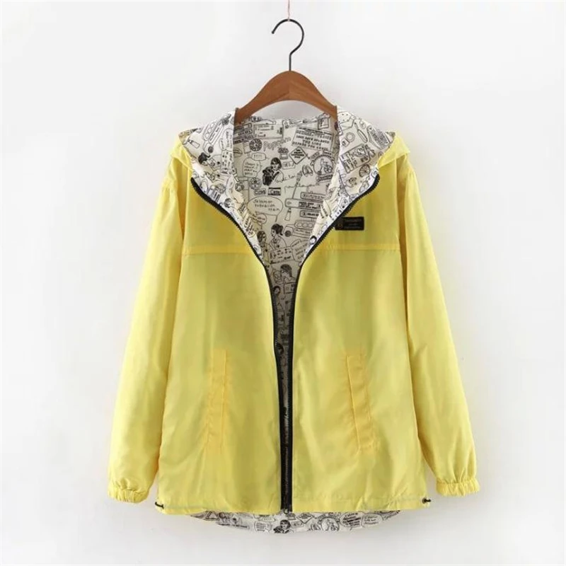 astounding  MERRY PRETTY Autumn Women Two Side Wear Jackets Pocket Zipper Hooded Coats Fashion Girl Cartoon Pri