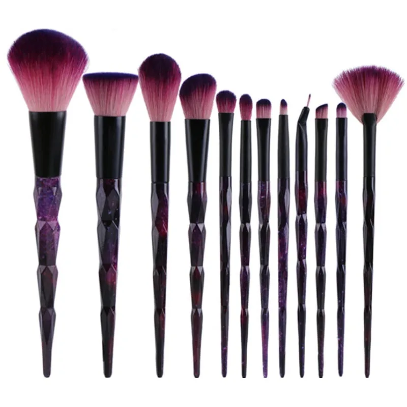 

AiceBeu 12Pcs Makeup Brush Rainbow Starry sky Brushes Set Rhinestone Tools Foundation Eye Lip Concealer Face Diamond Brush Kit