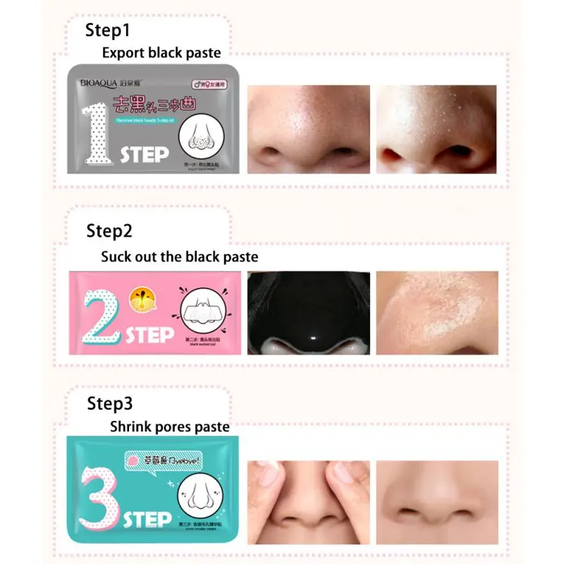 

3 Steps Pig Nose Mask Remove Blackhead Acne Remover Clear Black Head Kit Beauty Clean Face Care Cosmetic