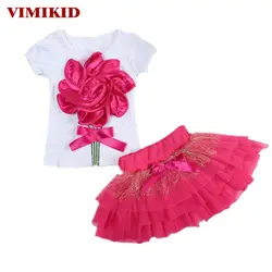 VIMIKID детская одежда для девочек набор цветок футболка + юбка 2 шт. комплект детский спортивный костюм Лето 2017 г. Одежда для девочек k1