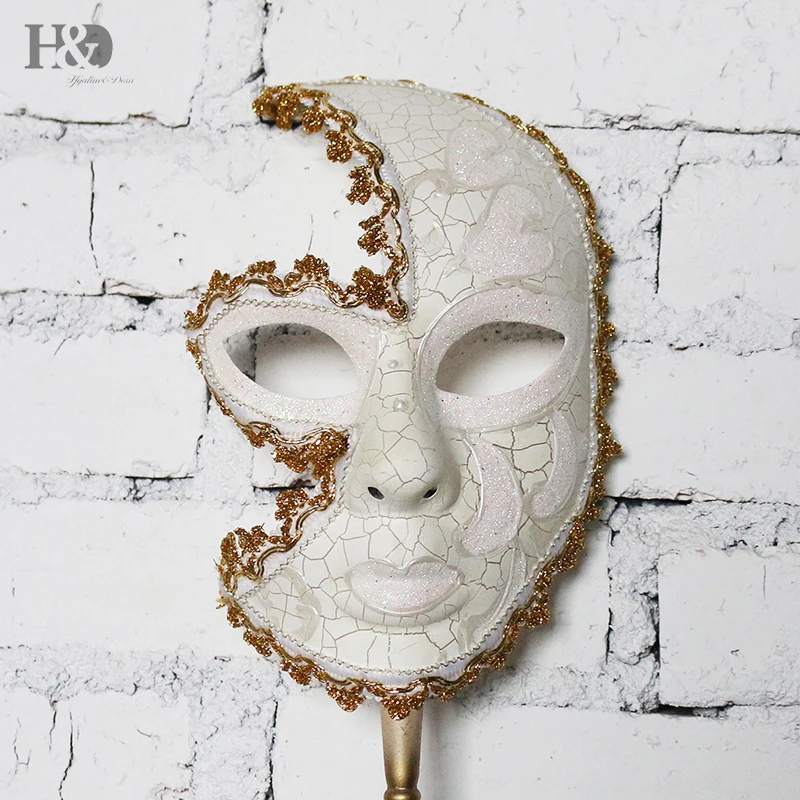H& D, 2 шт., Вечерние Маски для женщин/мужчин на половину лица, Маскарадная маска с палочкой, Венецианская маска в масках, карнавальный элегантный карнавальный костюм, сувениры для косплея