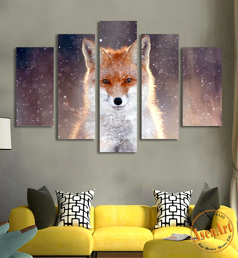 5 Panel Wandkunst Leinwand Malerei HD Fierce Fuchs Wand gemälde Wilde Tier Bild für Schlafzimmer Moderne Wohnkultur Kein Rahmen