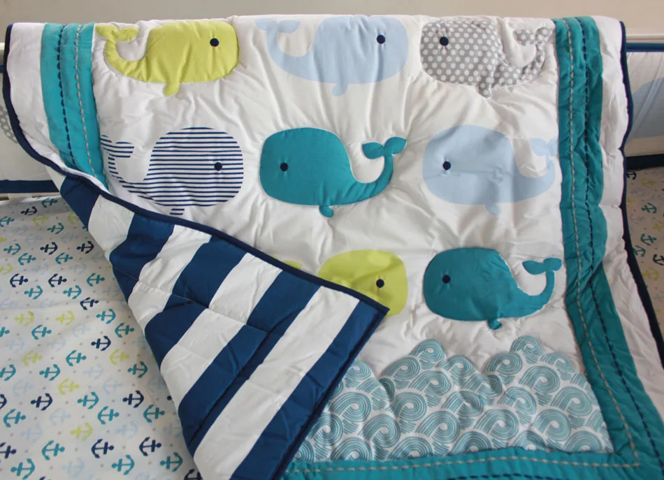 New 7pcs Baby Bedding Set Whale Baby Boy Crib Bedding Sets Cot