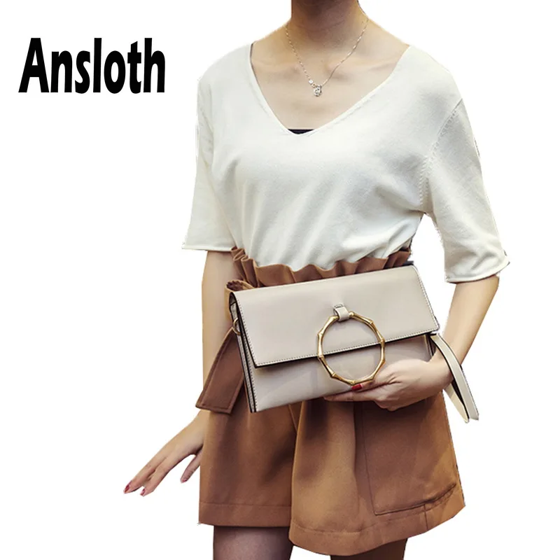 

Ansloth Elegant Envelope Bag For Women Circle Ring Clutch Bag Lady Chain Crossbody Bag Small Flap Bag Female Daily Clutch HPS622