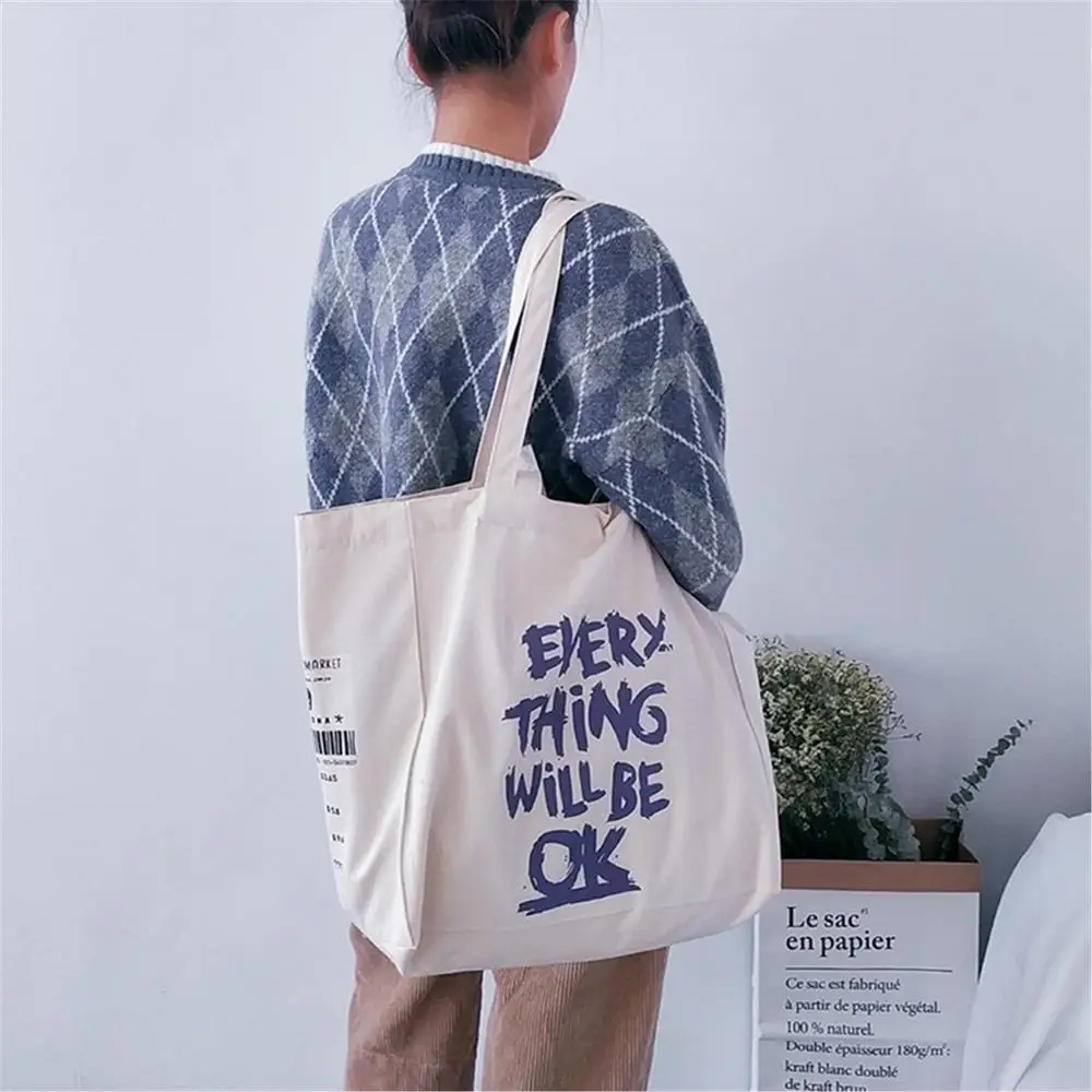 

Natural Cotton Canvas Eco Shopping Tote Shoulder Bag Print Everything Will Be OK BF19
