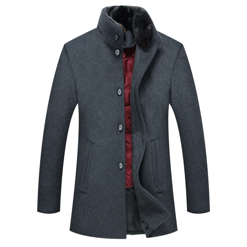 Мужские шерстяные куртки зимняя мужская Куртка пуховая подкладка шерстяное пальто модное плотное теплое пальто мужское шерстяное комбинированная верхняя одежда 5XL - Цвет: Gray