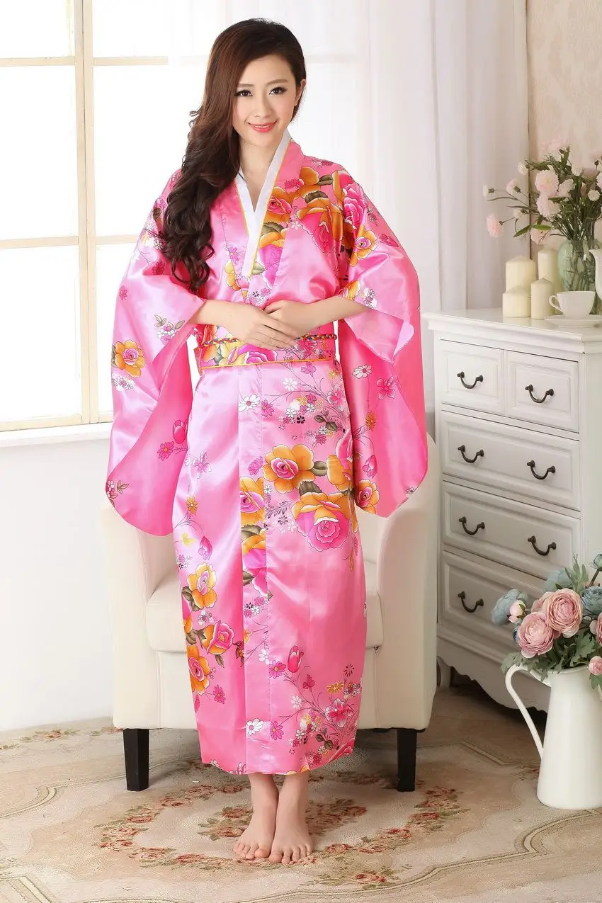 Красное женское сексуальное сатиновое кимоно Haori японское винтажное