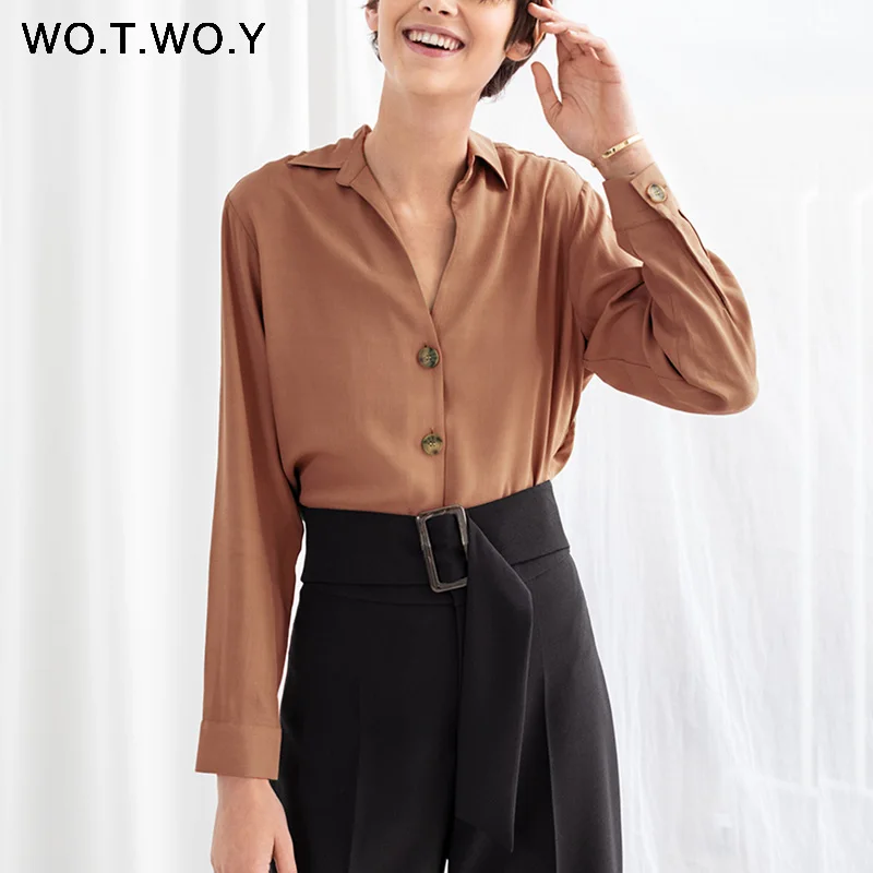 

WOTWOY Sexy Deep V-neck Blouses Women Casual Loose Long Sleeve Black Blouse Shirts Spring Autumn Tops Feminino Blusas Harajuku
