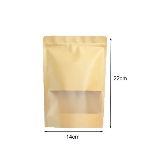 5 шт стоьте вверх Крафт бумажный мешок с прозрачным окном на молнии замок Крафт бумажный мешок на молнии загерметизируемый мешок еда конфеты хранения - Цвет: 14x22cm