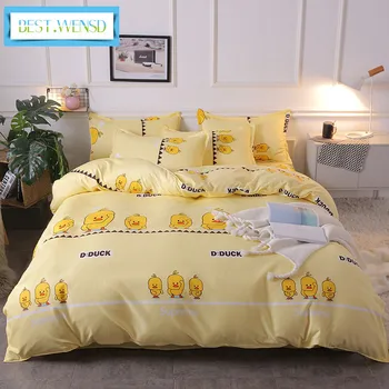 

BEST.WENSD 100% Cotton High-grade 3d Yellow duckling bedsheet set king queen size bedding set bed sheet set 4 pcs home textile