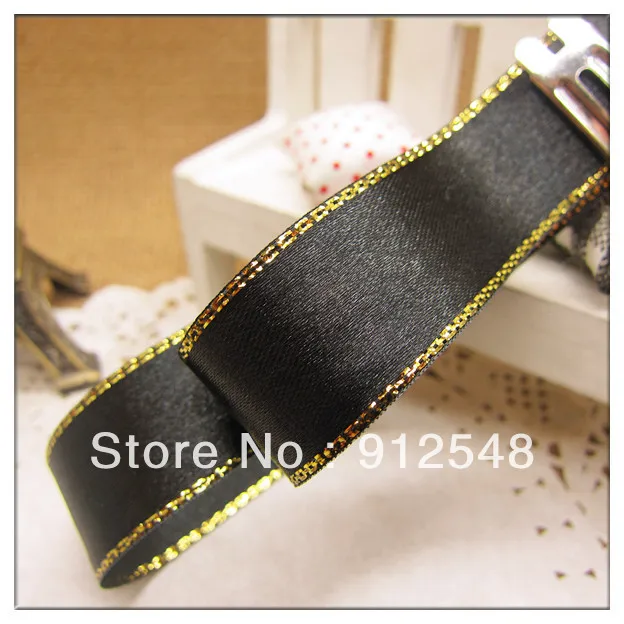 free shipping 3 4 20mm 0ne pieces 25yards black gold edge satin