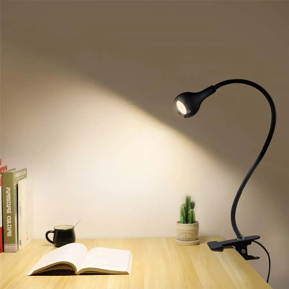 USB светодиодный настольный светильник 1 Вт, гибкий светодиодный настольный светильник с зажимами для держателя, гибка, мягкий свет, забота о глазам, лампа для чтения книг - Испускаемый цвет: Warm White