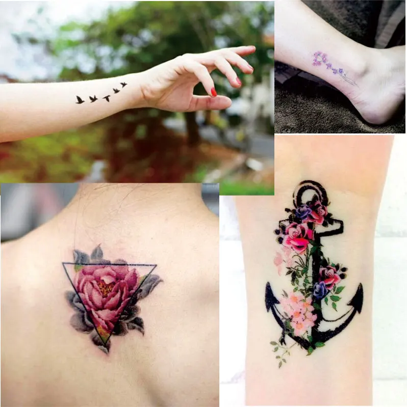 137 25 De Réductionw01 1 Pièce Triangle Rose Sur Le Dos Tatouage Imperméable Avec Plume Doiseau Motif Ancre In Tatouages éphémères From Beauté