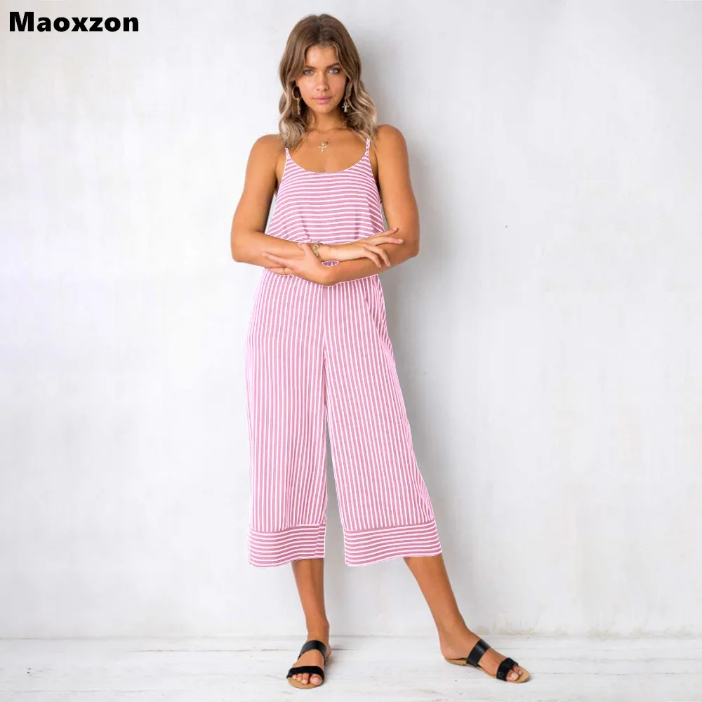 Maoxzon Striped Sexy Loose Strap Rompers Womens Jumpsuits Summer ...