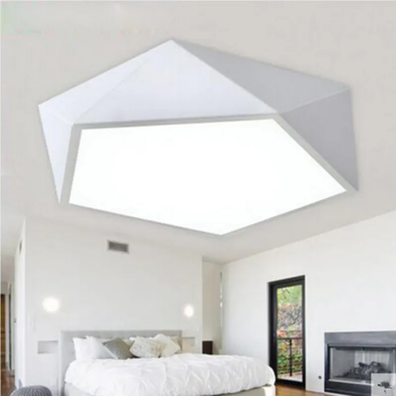 

Modern Ceiling LED lamp Geometric polygon iron baked paint body Acrylic faceplate panel for Bedroom light fixture