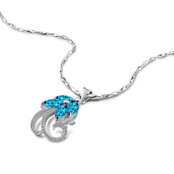 

New lady charm jewelry Pendant S925 sterling silver Necklace blue zircon Geometry Necklace real solid silver chain Jewelry