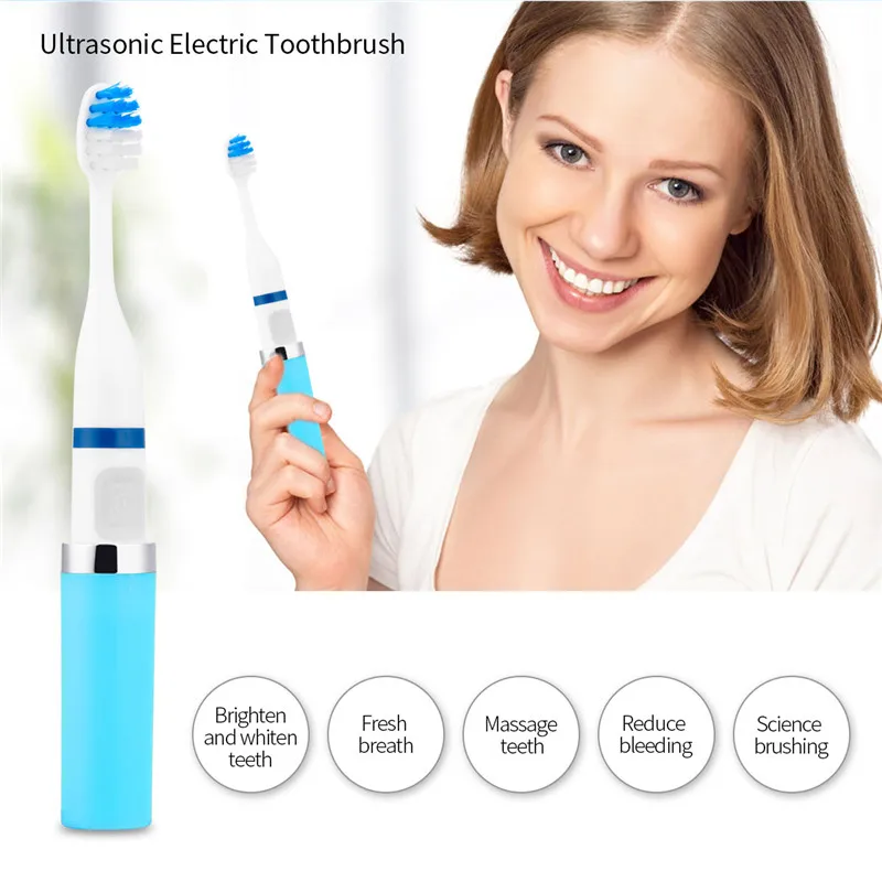 

4 Colors Battery Powered Electric Toothbrush Ultrasonic Teeth Whitening Tooth Brushes With 2Pcs DuPont Replacement Brush Heads