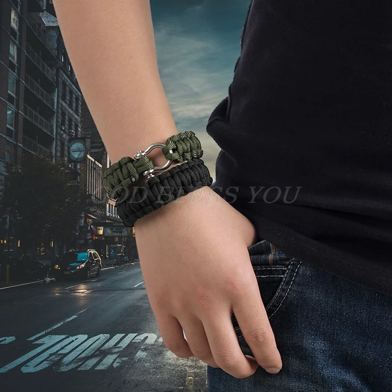 الفولاذ المقاوم للصدأ مشبك حبل سوار Paracord التنزه التخييم في الهواء الطلق بقاء الإسعافات الأولية مجموعات المظلة