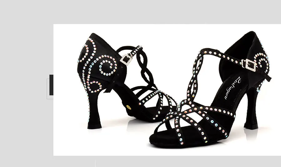 Ladingwu/женские туфли для латинских танцев на каблуке 9 см, со стразами, из сатина, на Кубе, лидер продаж, обувь для танцев, Обувь для бальных