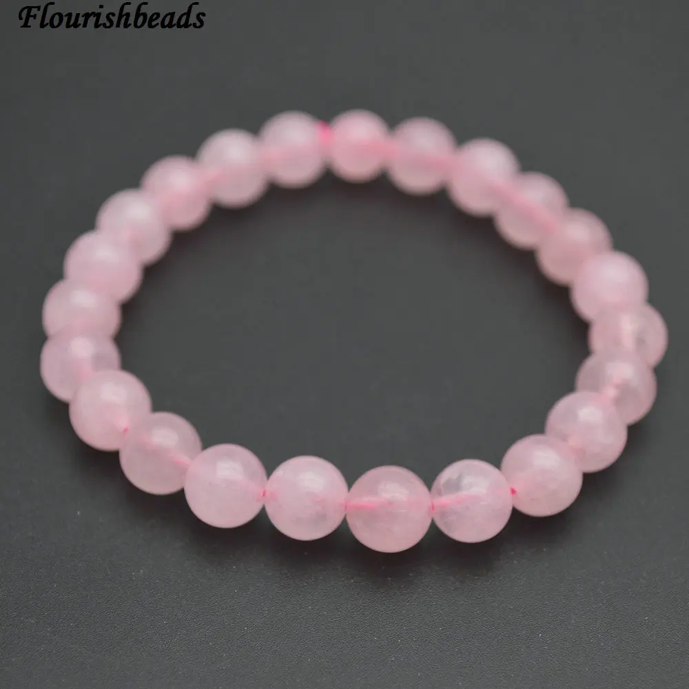

8mm Natural Pink Rose Quartz Smooth Stone Round Beads Elastic Line Bracelets Fashion Woman Jewelry