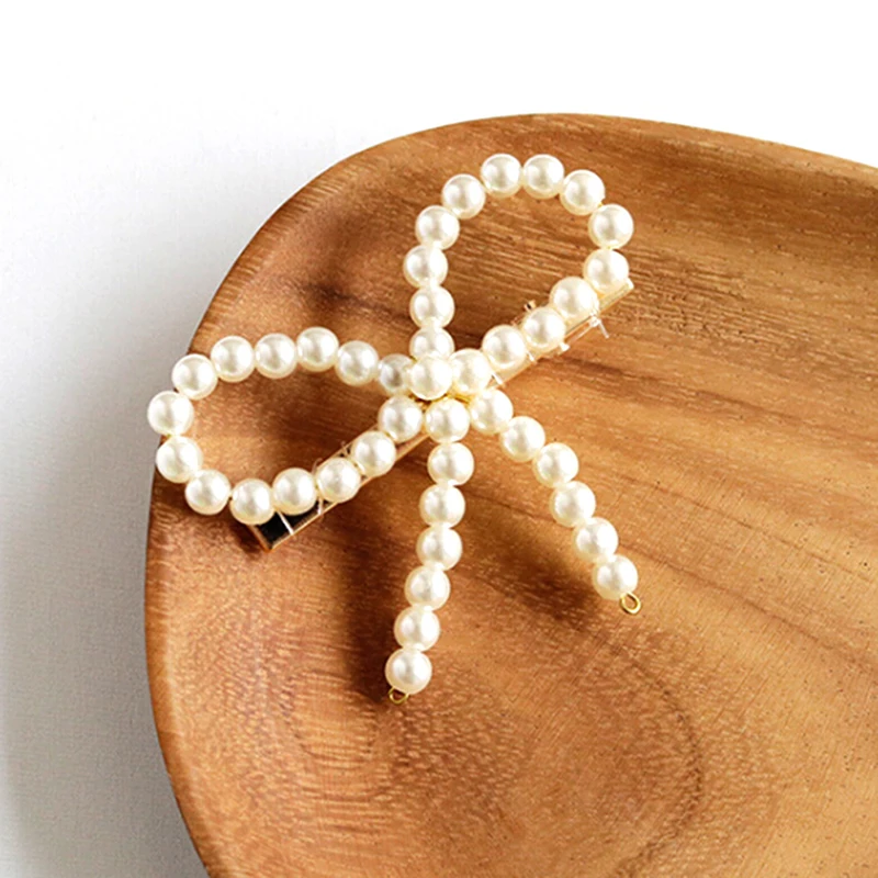 1 pc Hollow Bowknot Shape Hairpin Hair Accessories drop shipping Korea Fashion Imitiation Pearl Hair Clips for Women Girls