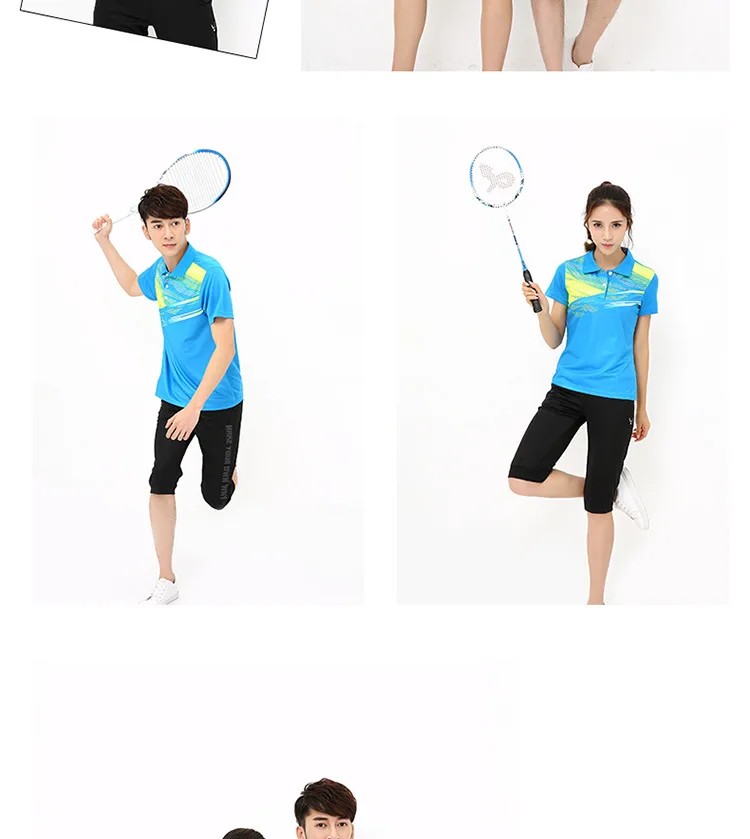 Новая спортивная рубашка Qucik для бадминтона, одежда для женщин/мужчин, одежда для настольного тенниса, Теннисный костюм, Майки для тенниса, комплекты одежды для бадминтона