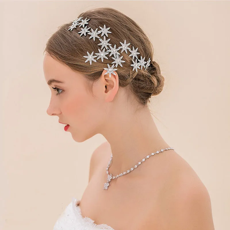 

European Bridal Wedding Headwear Women Star Crowns Tiaras Hair Ornaments Crystal Long Headbands Bridesmaid Bride Headdress ML604