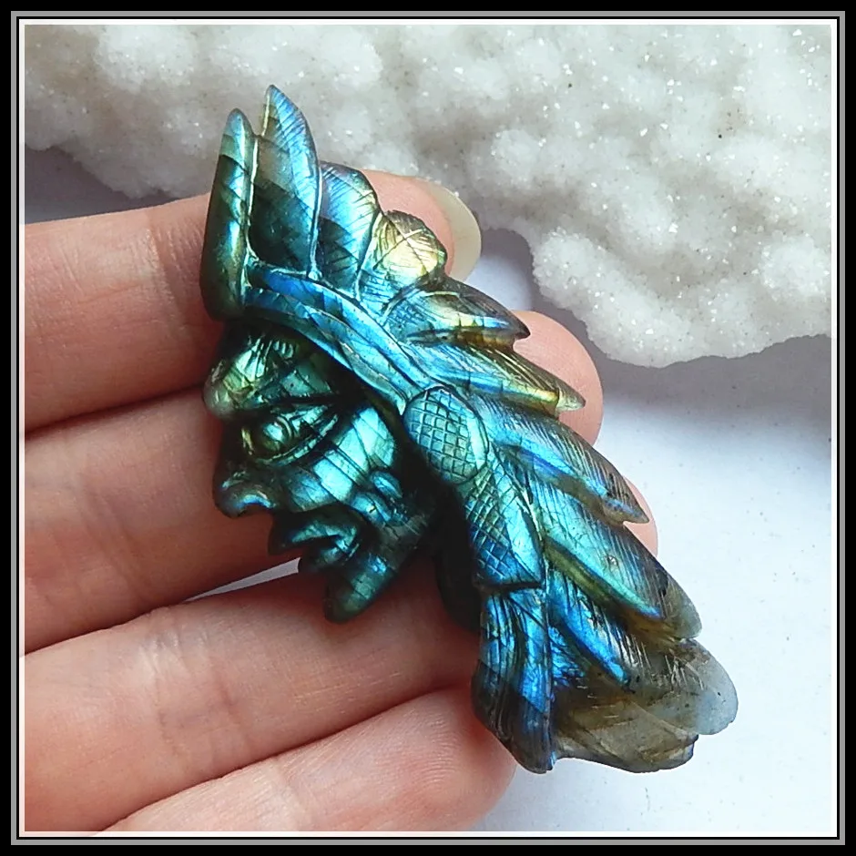 

Natural stone,Carved Indian head Labradorite Fashion men pendant Cabochons,51x35x11mm,18g